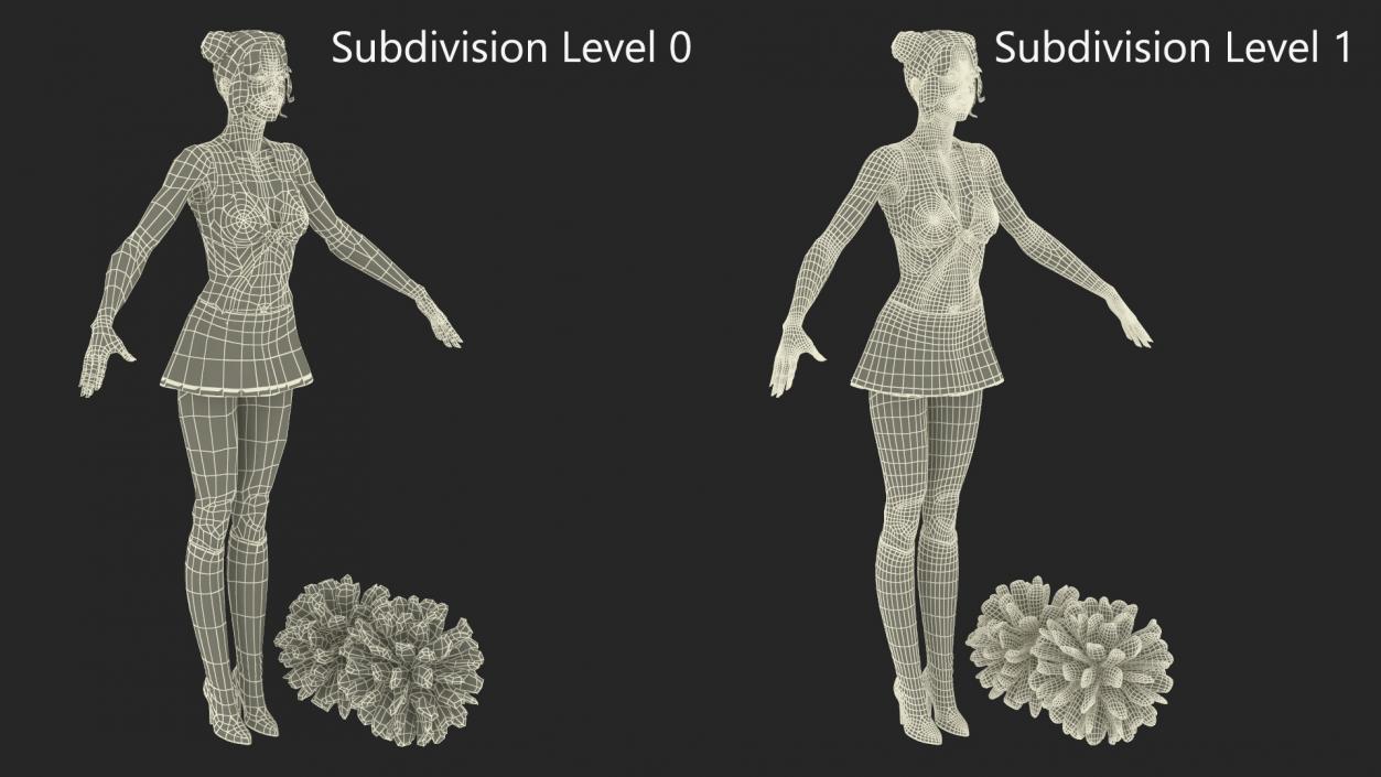 Caucasian Female Dancer with Pom-poms T-pose 3D model