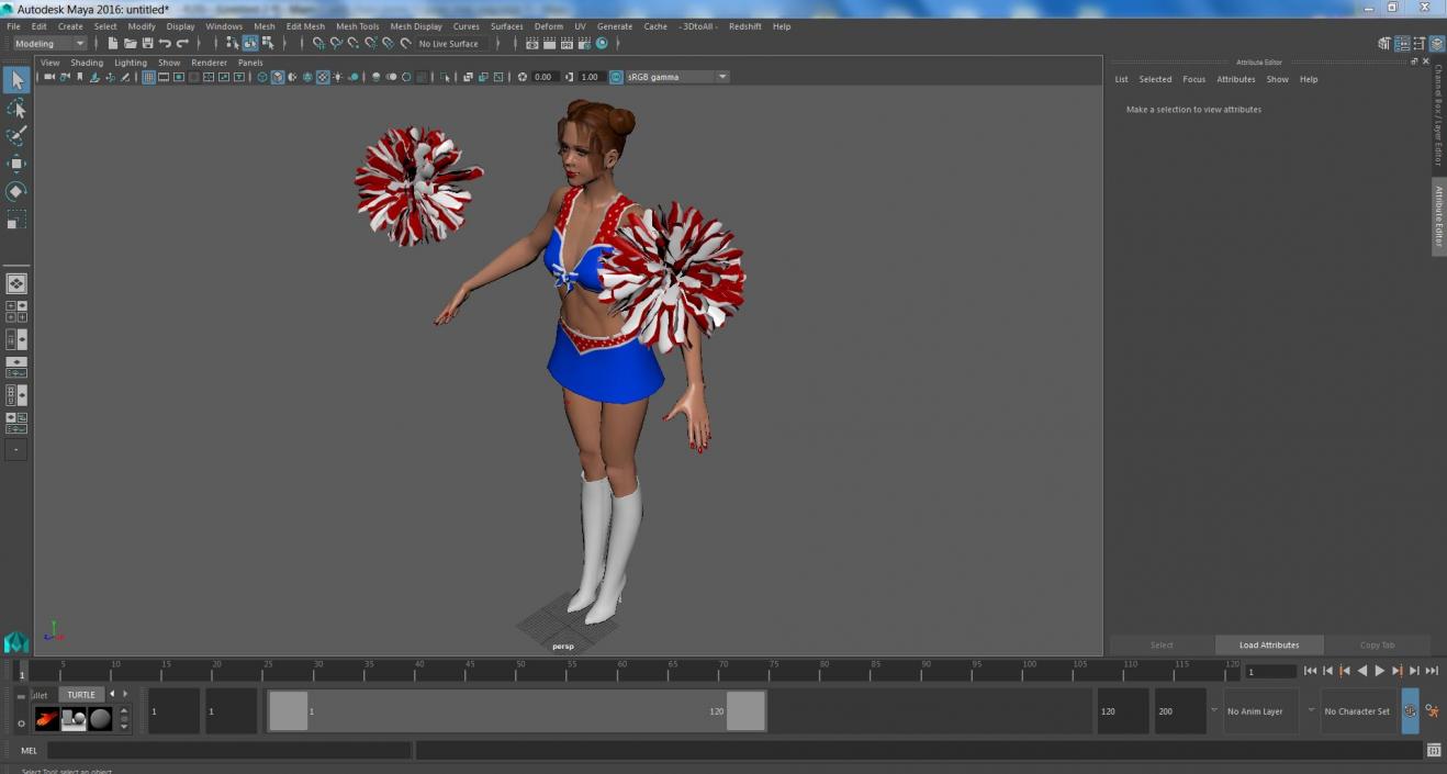 Caucasian Female Dancer with Pom-poms T-pose 3D model