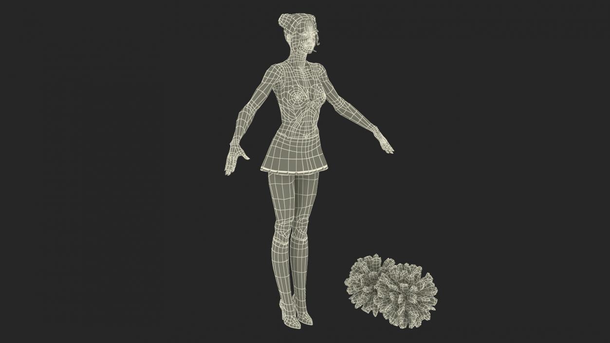 Caucasian Female Dancer with Pom-poms T-pose 3D model