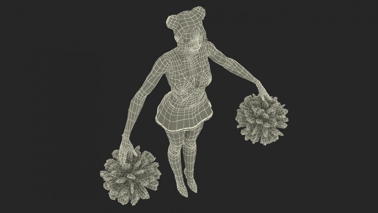 Caucasian Female Dancer with Pom-poms T-pose 3D model