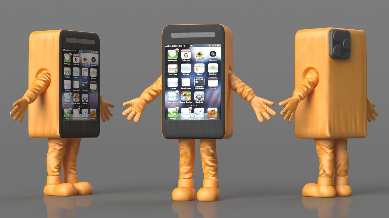 Rigged Cell Phone Mascot Costumes Collection 3D model