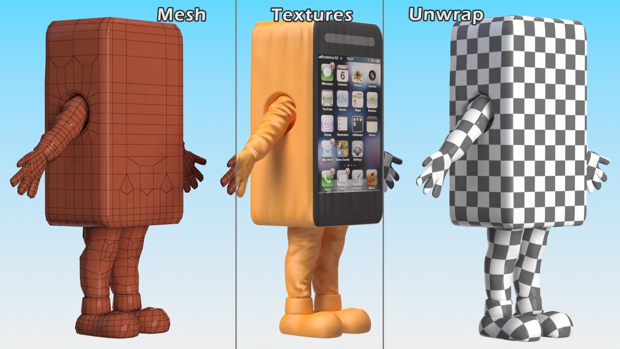 Rigged Cell Phone Mascot Costumes Collection 3D model