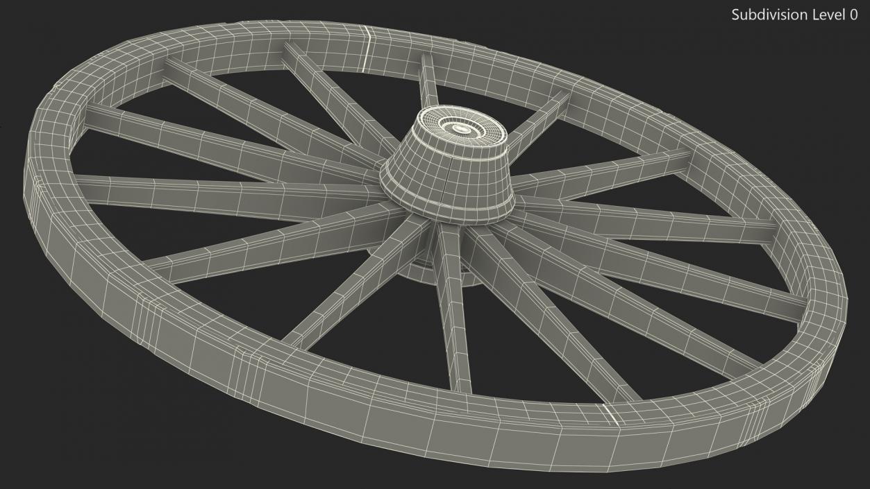 Rustic Old Wooden Wagon Wheel 3D model