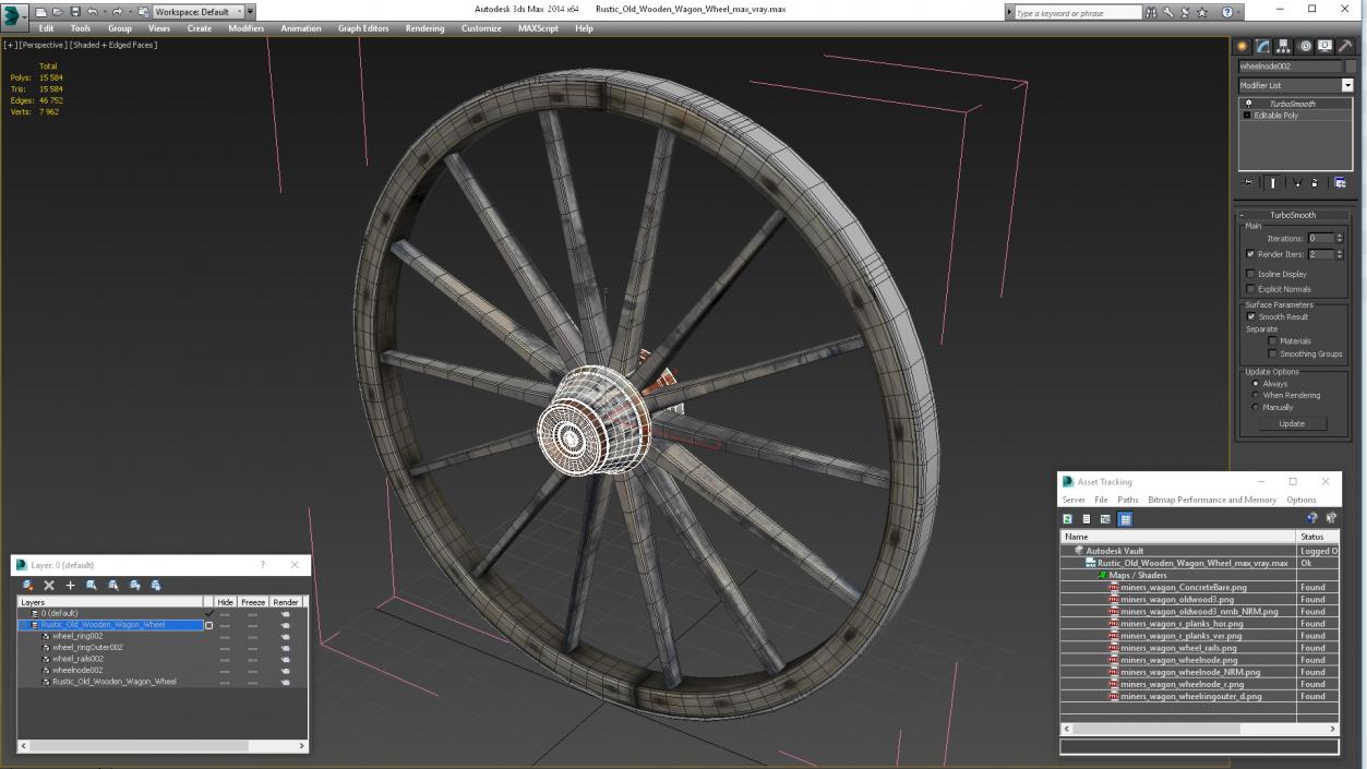 Rustic Old Wooden Wagon Wheel 3D model