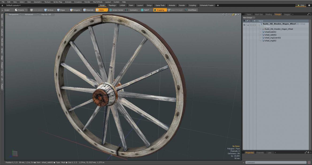 Rustic Old Wooden Wagon Wheel 3D model