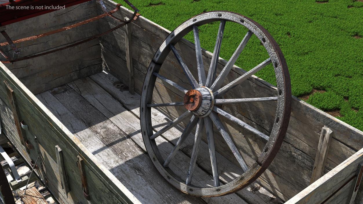 Rustic Old Wooden Wagon Wheel 3D model