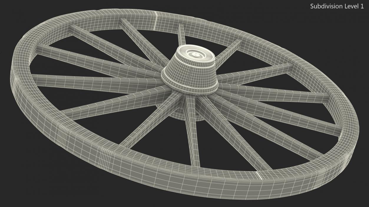 Rustic Old Wooden Wagon Wheel 3D model