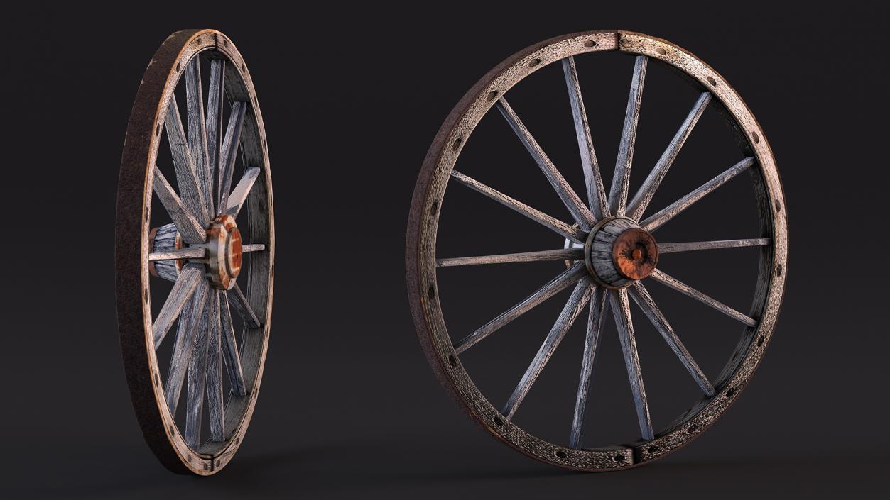 Rustic Old Wooden Wagon Wheel 3D model