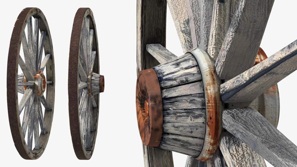 Rustic Old Wooden Wagon Wheel 3D model