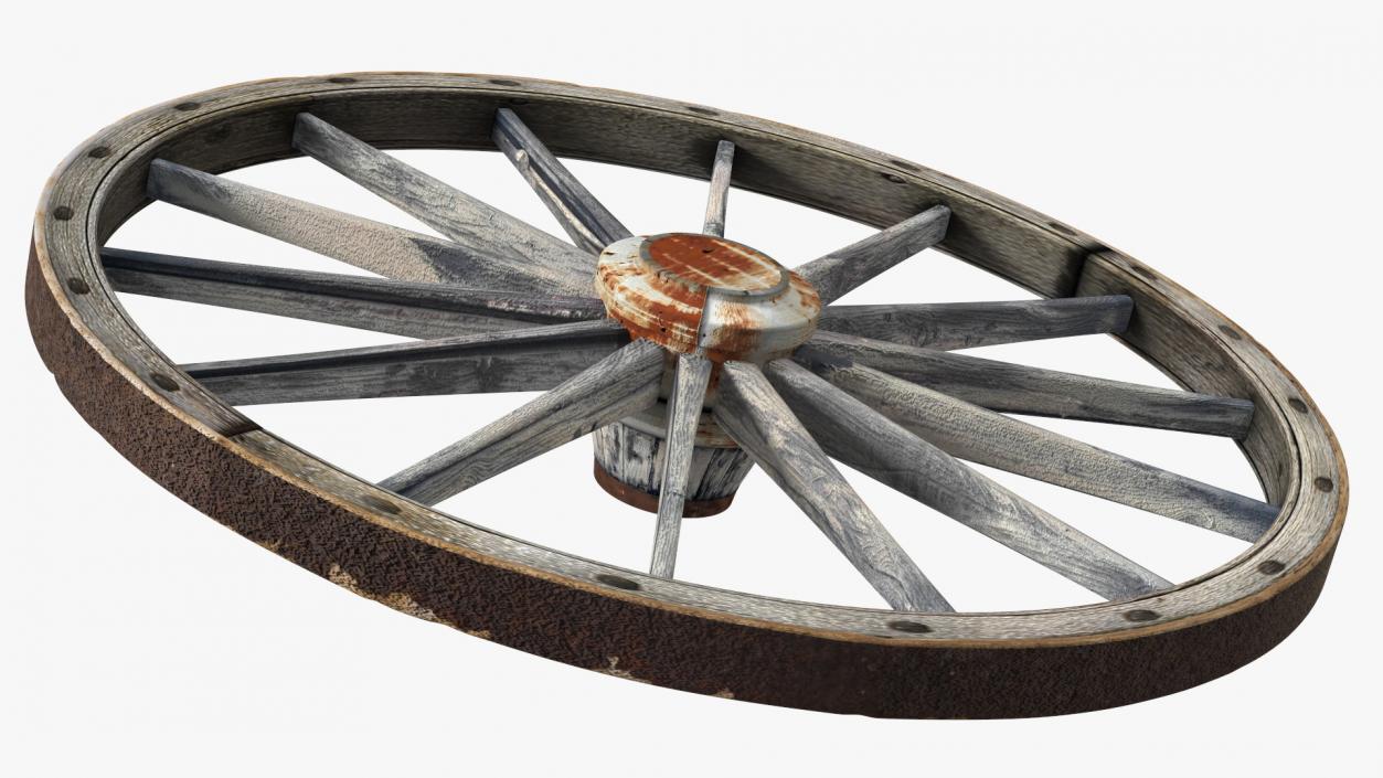 Rustic Old Wooden Wagon Wheel 3D model