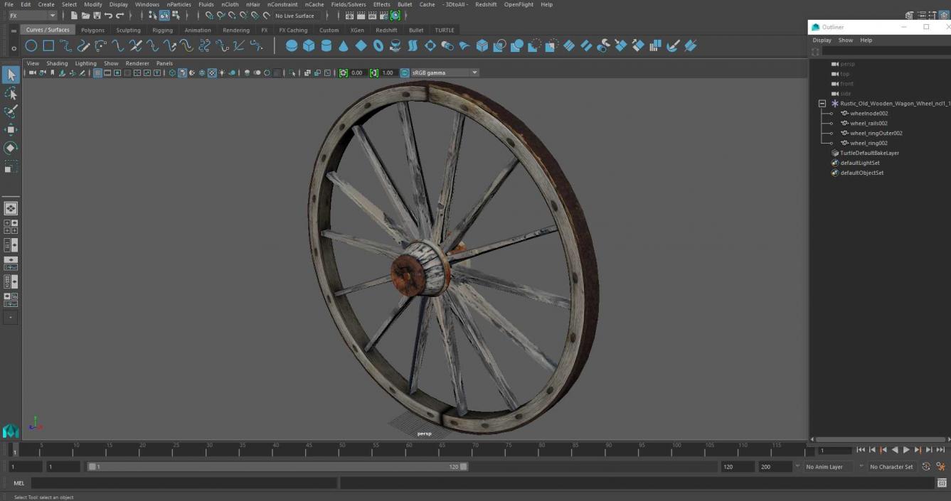 Rustic Old Wooden Wagon Wheel 3D model