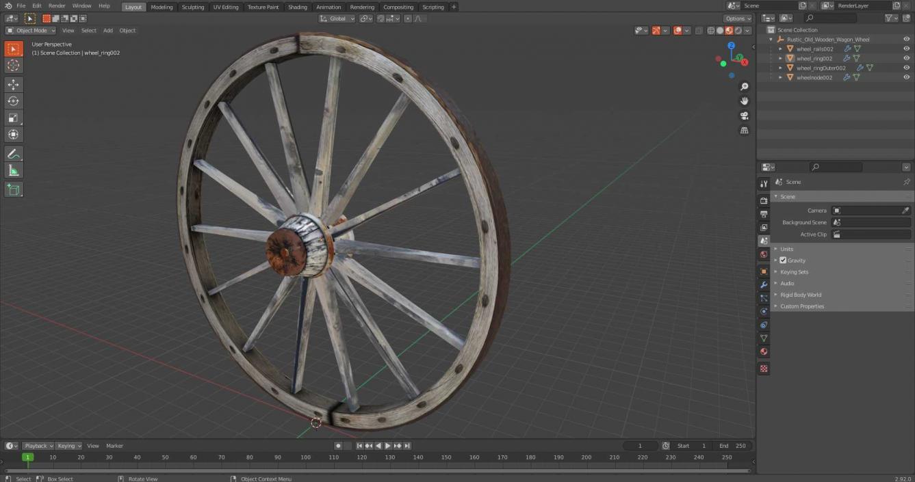 Rustic Old Wooden Wagon Wheel 3D model