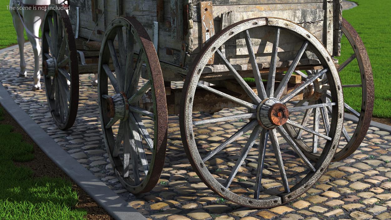 Rustic Old Wooden Wagon Wheel 3D model