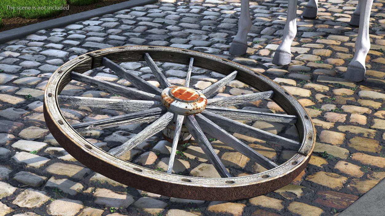 Rustic Old Wooden Wagon Wheel 3D model