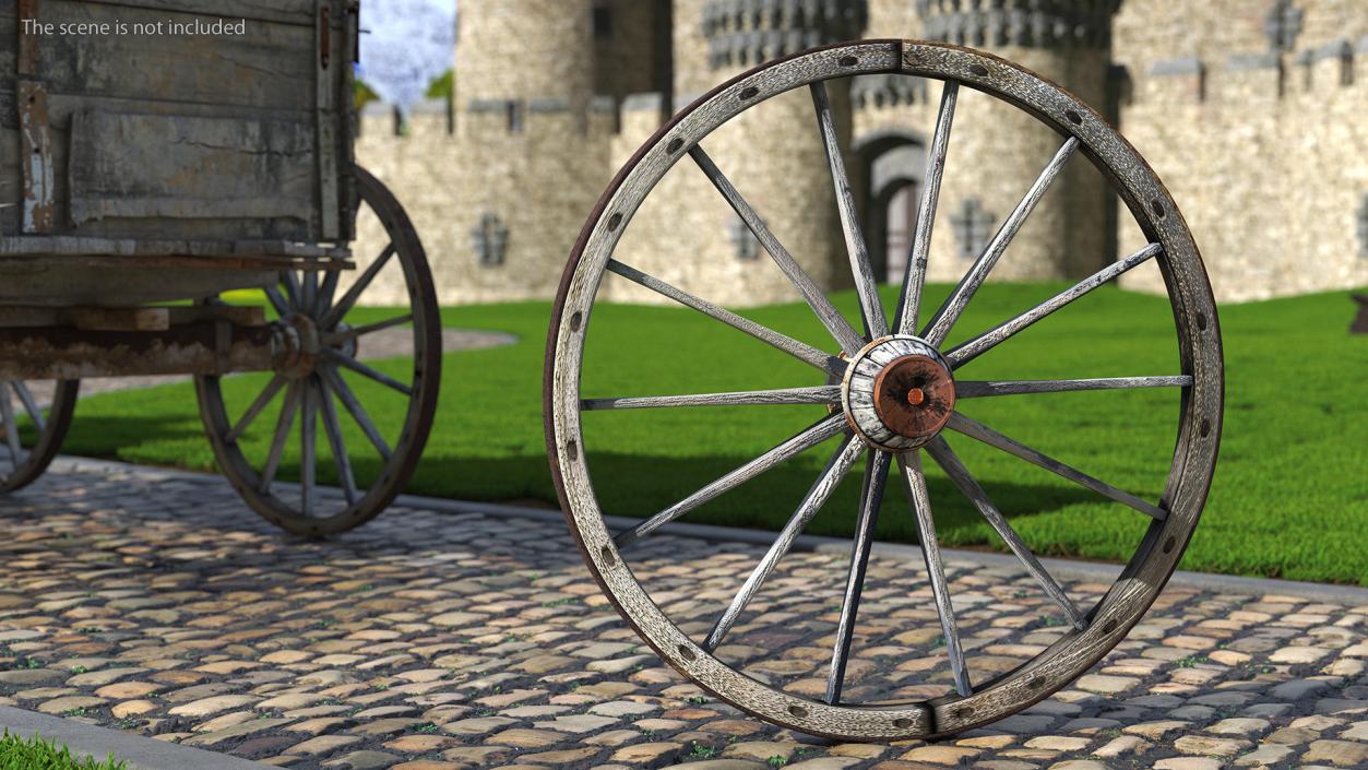 Rustic Old Wooden Wagon Wheel 3D model