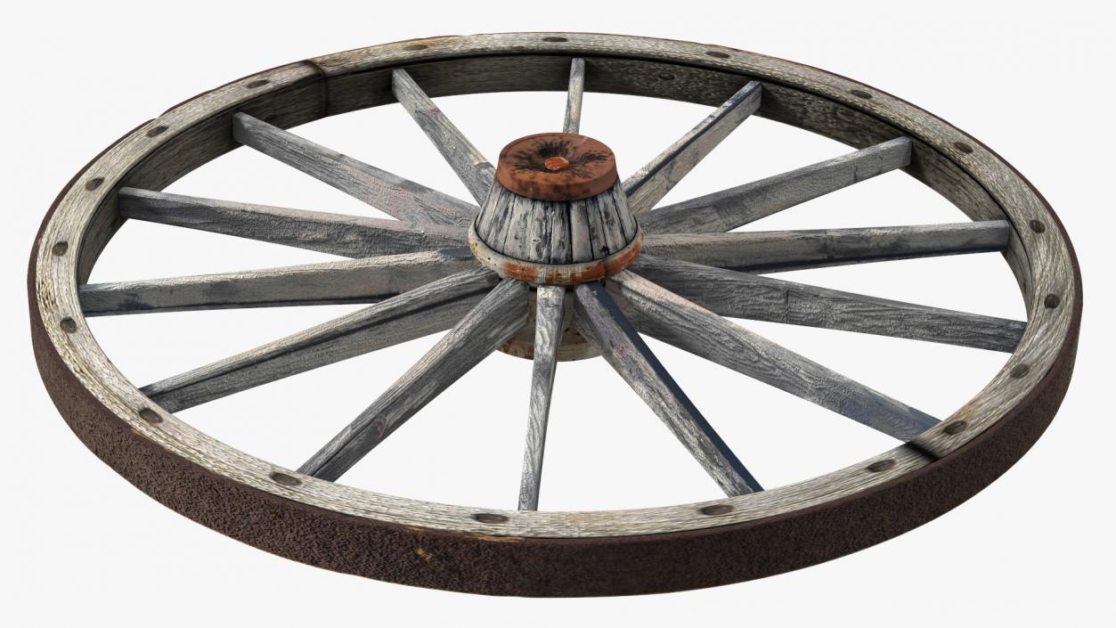 Rustic Old Wooden Wagon Wheel 3D model