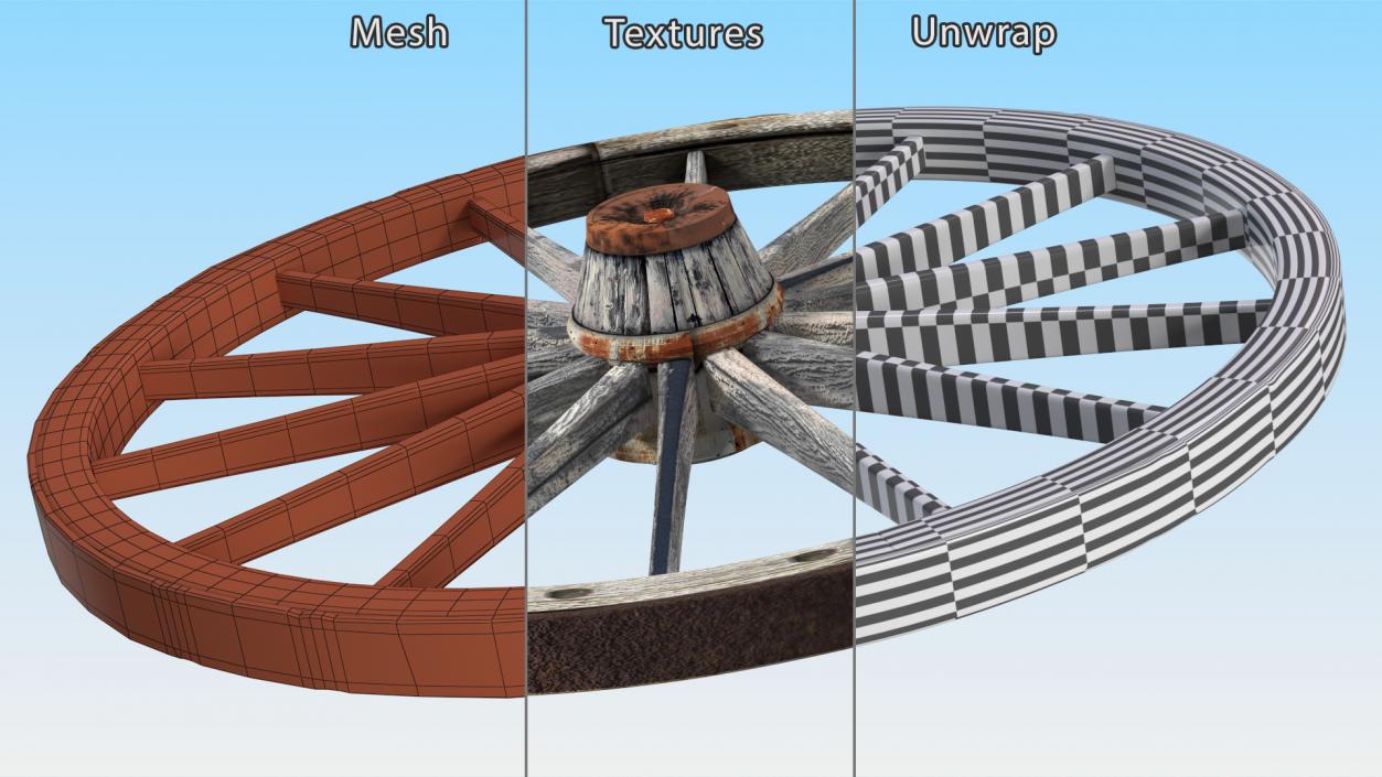 Rustic Old Wooden Wagon Wheel 3D model