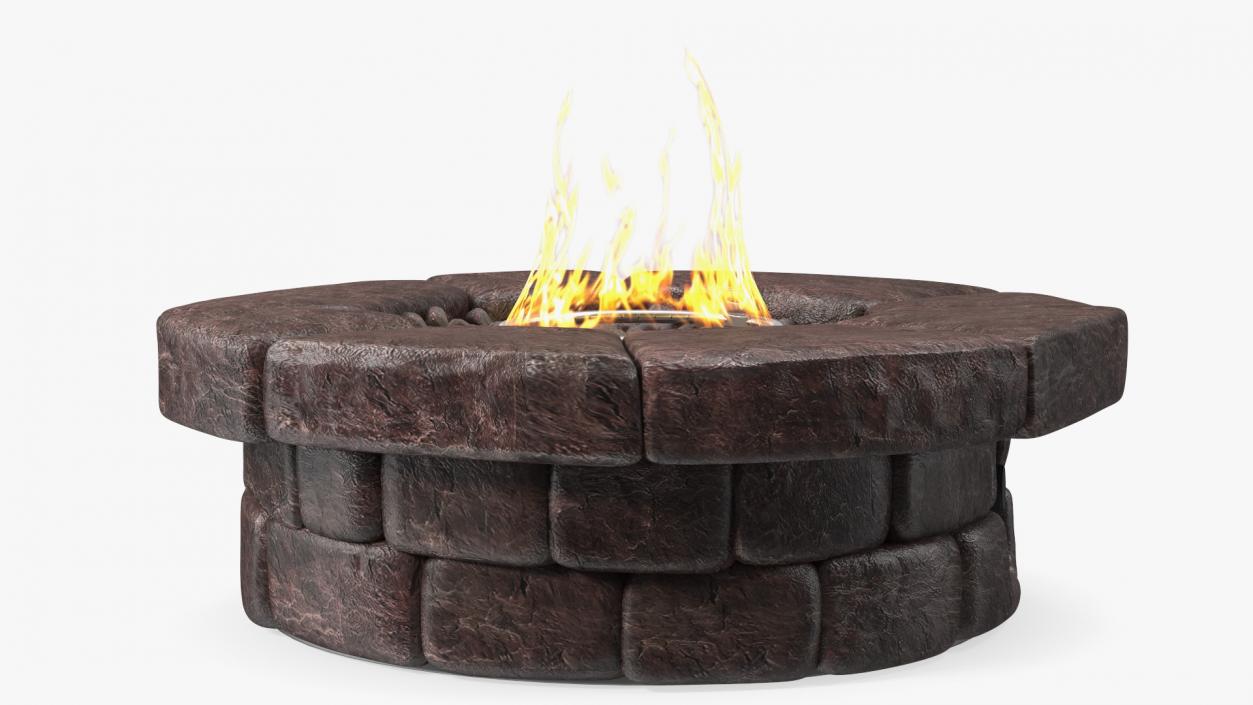 3D Round Stone Gas Fire Pit Table with Flame