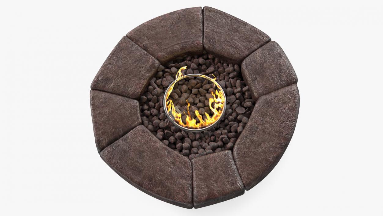 3D Round Stone Gas Fire Pit Table with Flame