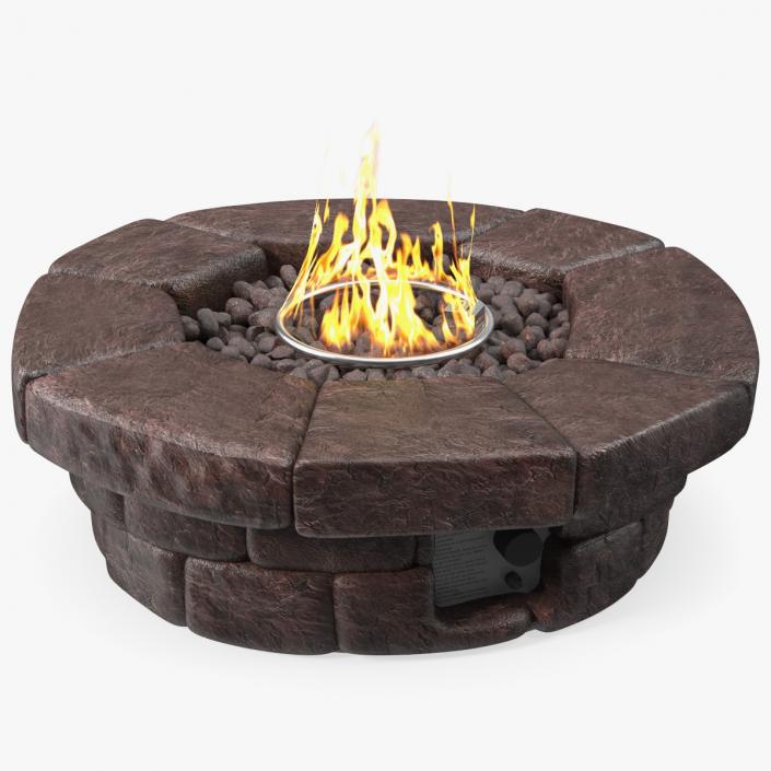 3D Round Stone Gas Fire Pit Table with Flame