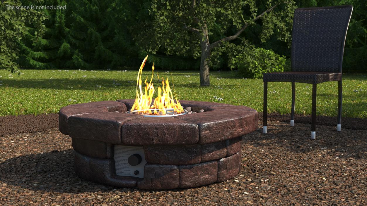 3D Round Stone Gas Fire Pit Table with Flame