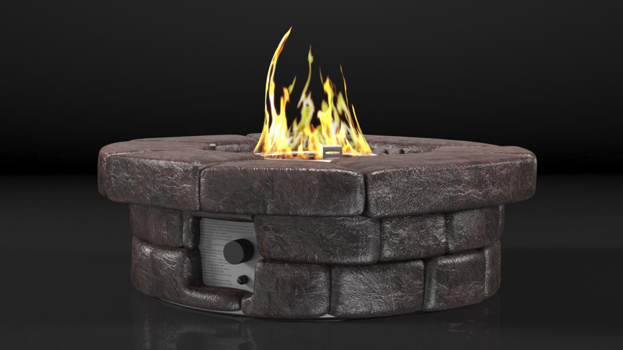 3D Round Stone Gas Fire Pit Table with Flame