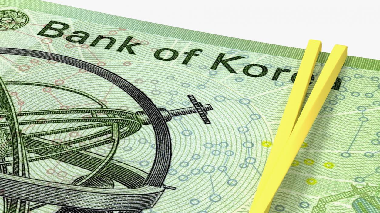 Stack of Korea Republic Won KRW 10000 Banknotes 3D