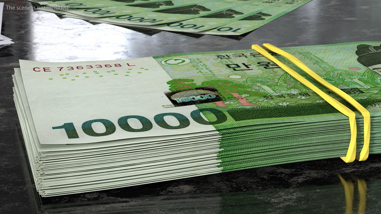 Stack of Korea Republic Won KRW 10000 Banknotes 3D