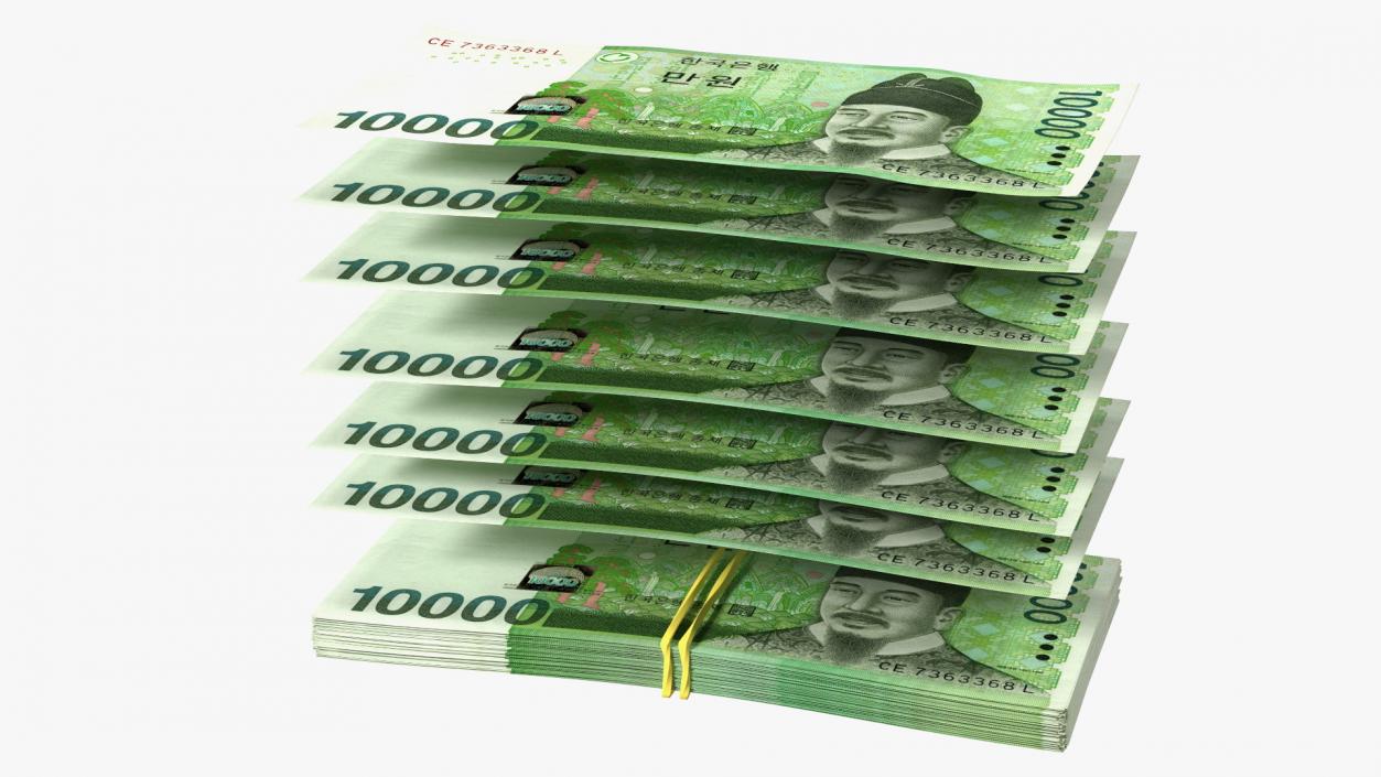 Stack of Korea Republic Won KRW 10000 Banknotes 3D