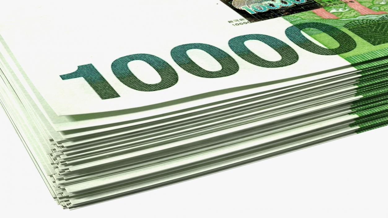 Stack of Korea Republic Won KRW 10000 Banknotes 3D