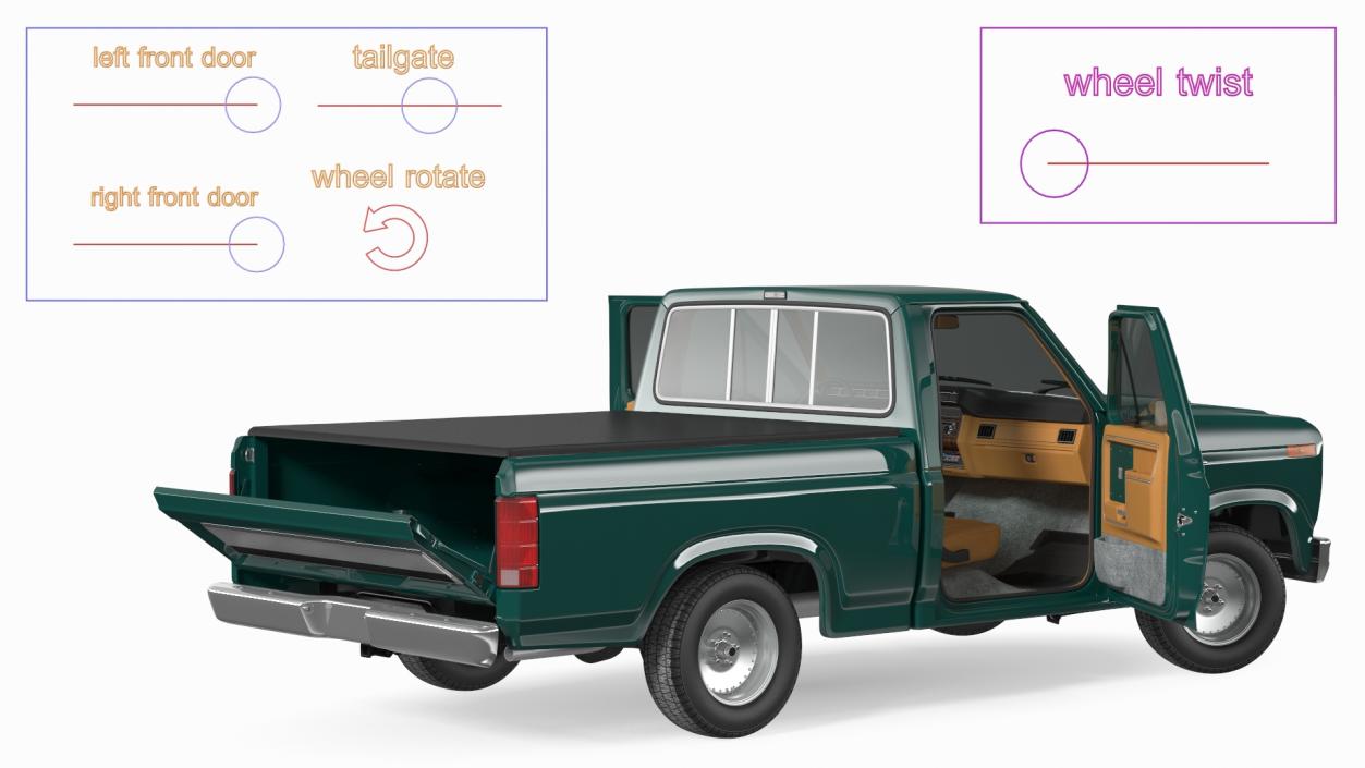 Compact Pickup Truck Rigged 3D