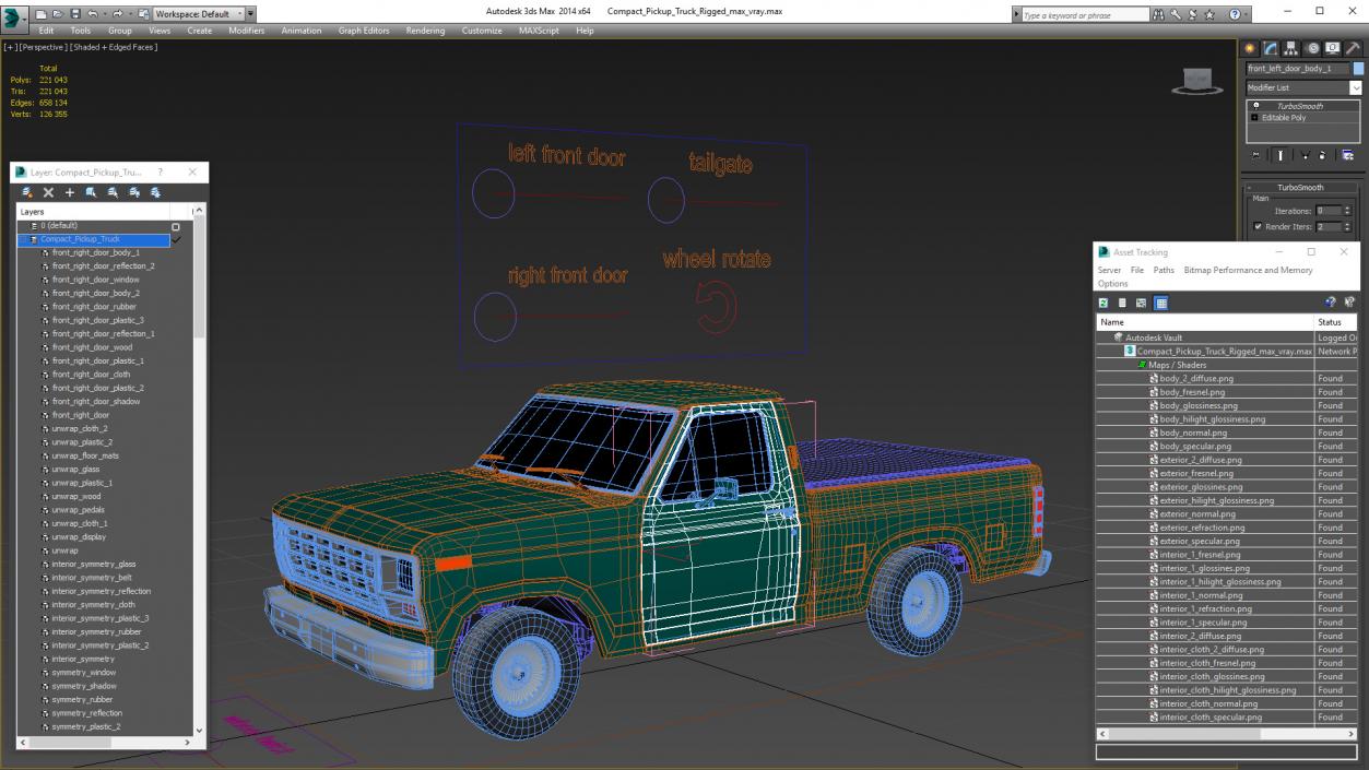 Compact Pickup Truck Rigged 3D