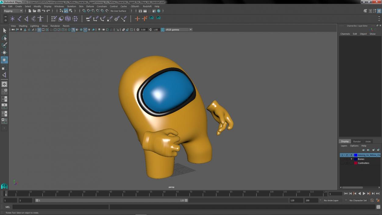 3D Among Us Yellow Character Rigged for Maya