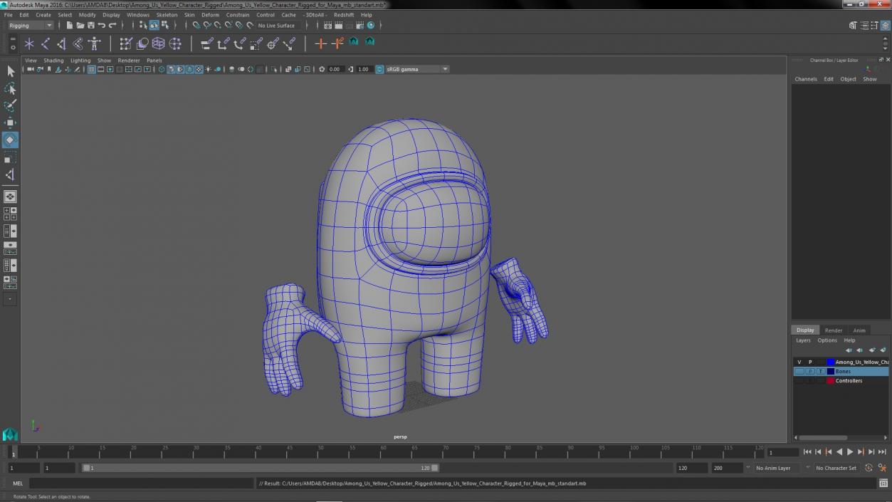 3D Among Us Yellow Character Rigged for Maya