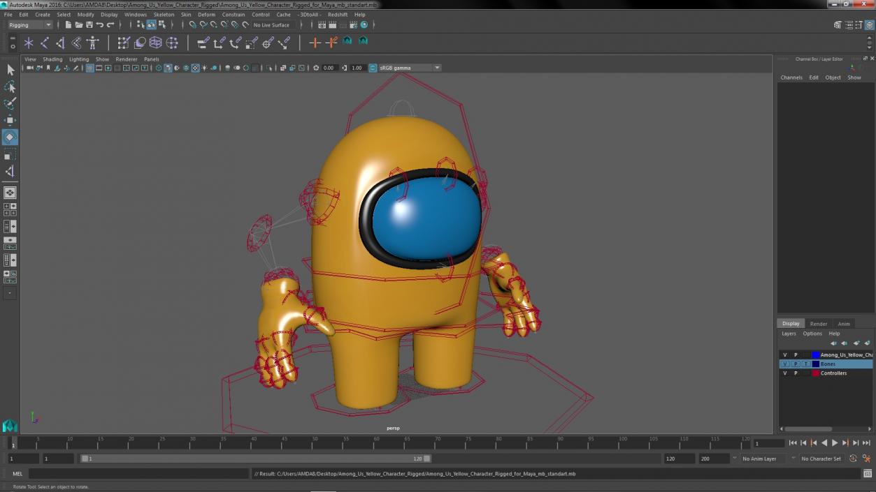 3D Among Us Yellow Character Rigged for Maya