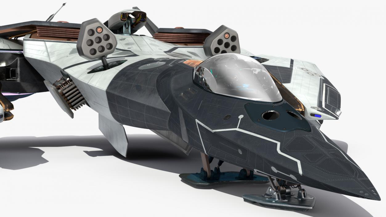 3D Sci Fi Fighter Jet Black Rigged