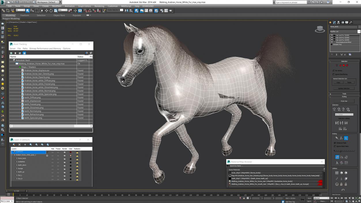 3D Walking Arabian Horse White Fur