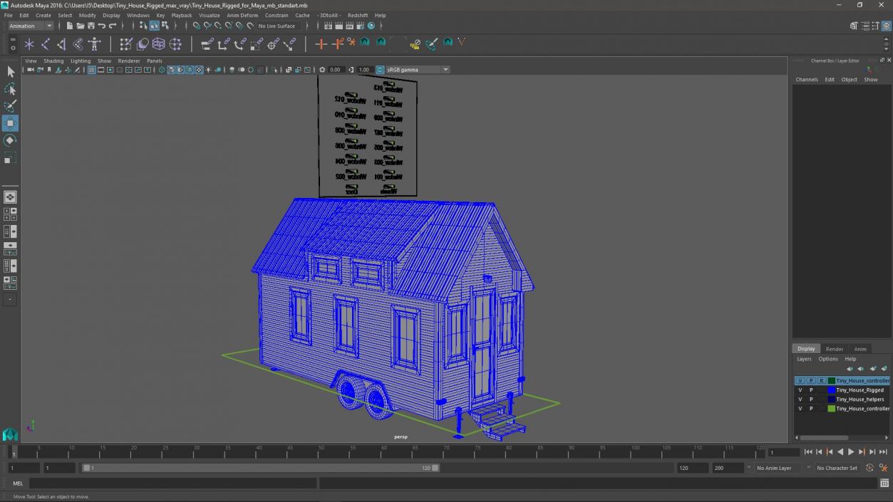 3D Tiny House Rigged for Maya