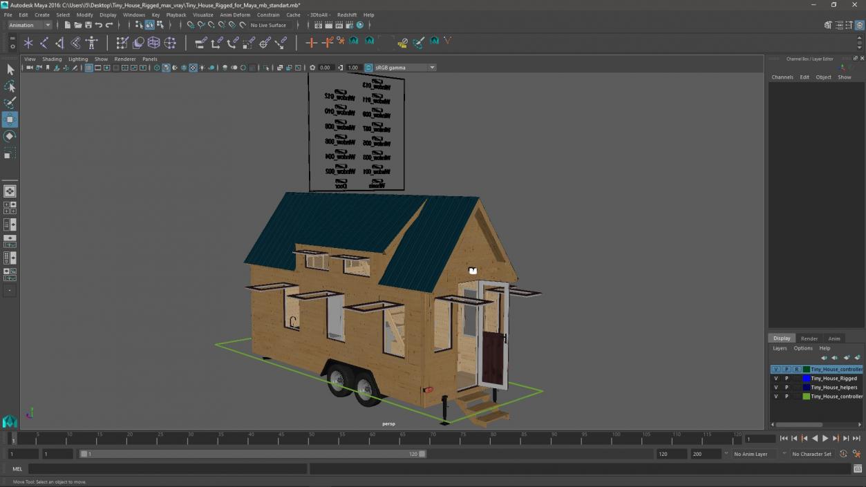 3D Tiny House Rigged for Maya