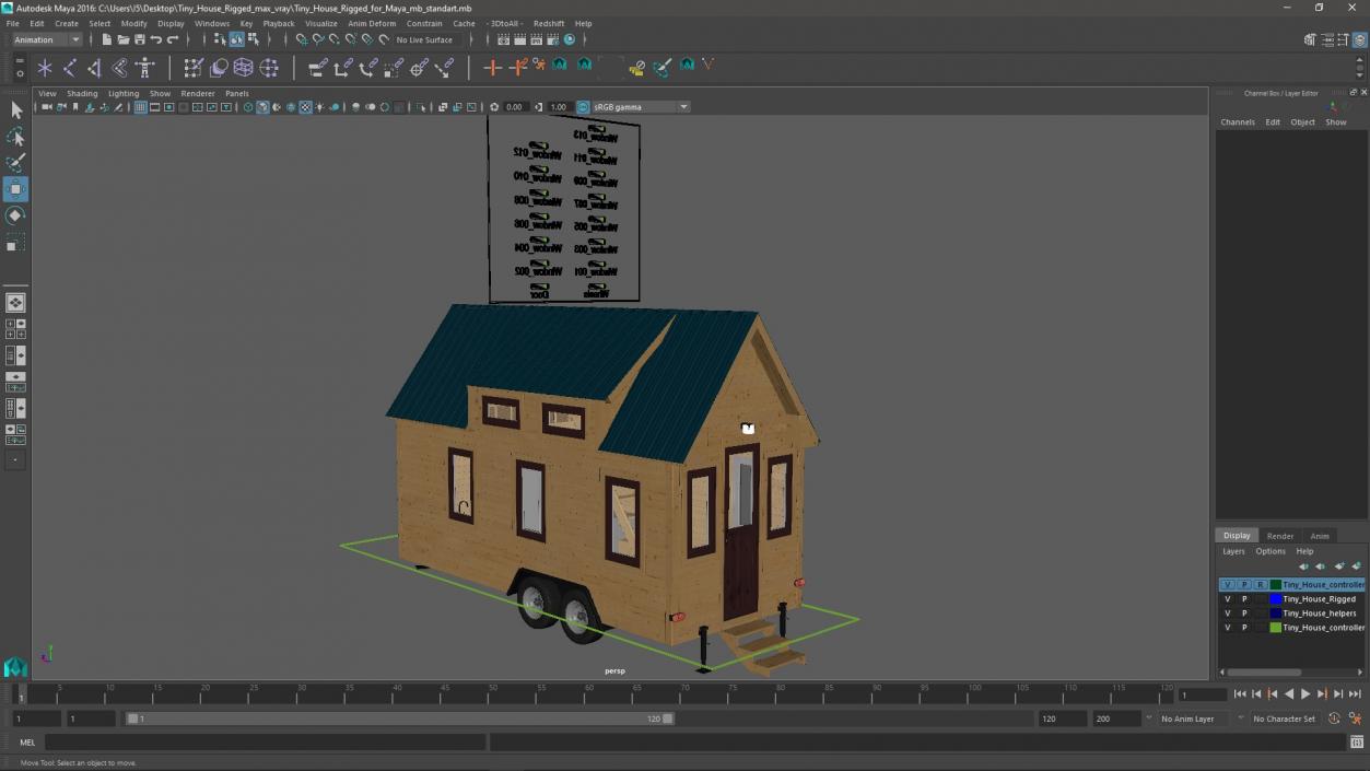 3D Tiny House Rigged for Maya