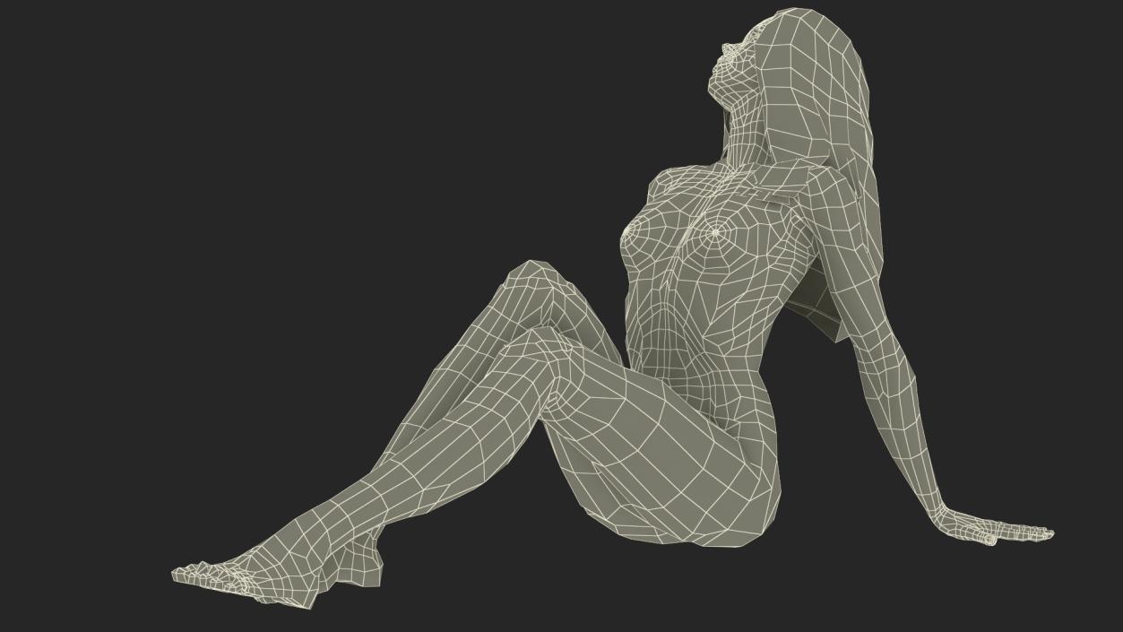 3D Naked European Woman Sitting model