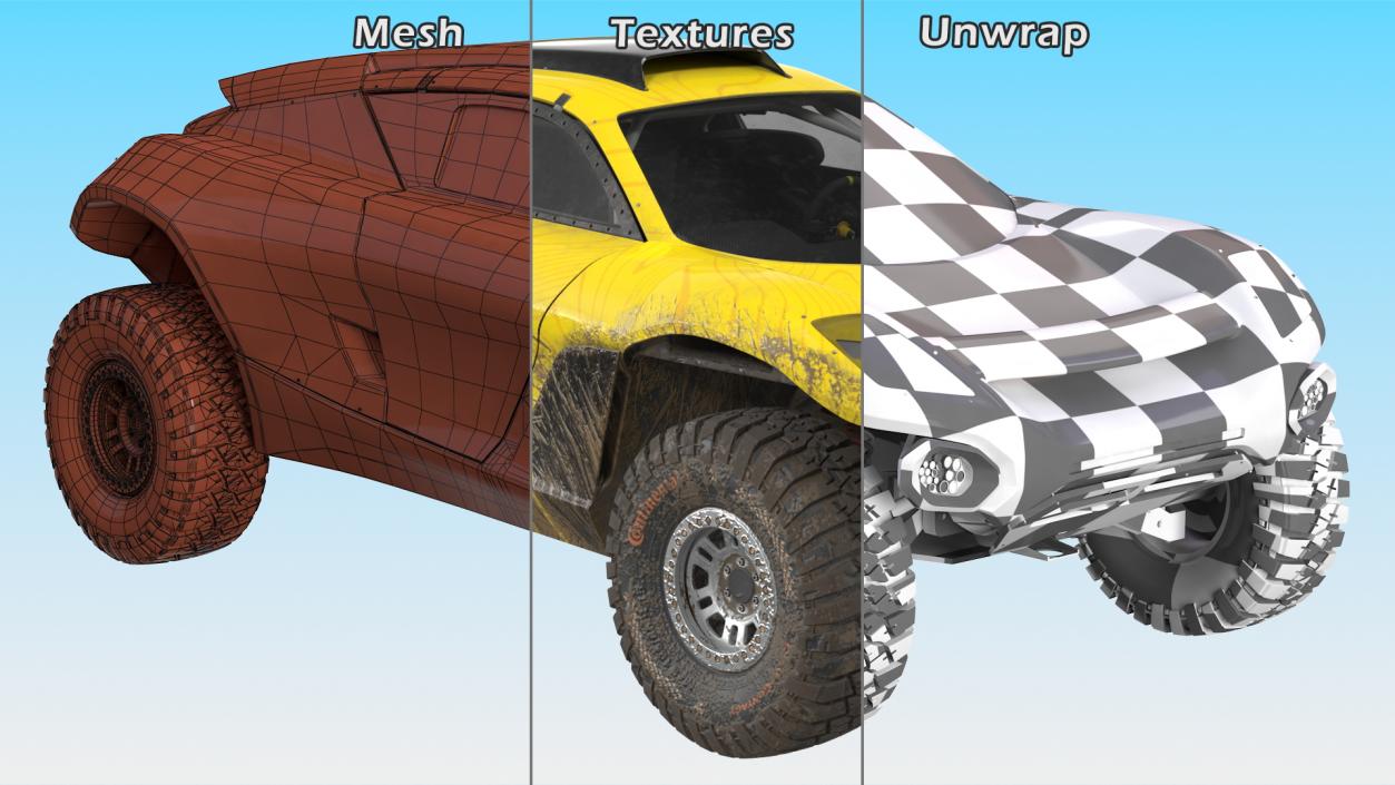 3D model Extreme E Car Racing Electric SUV Dirty Rigged for Maya