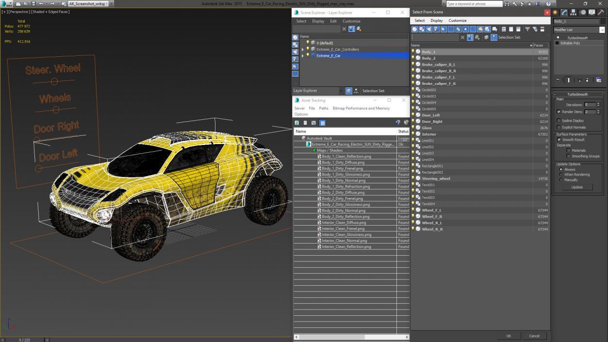 3D model Extreme E Car Racing Electric SUV Dirty Rigged for Maya