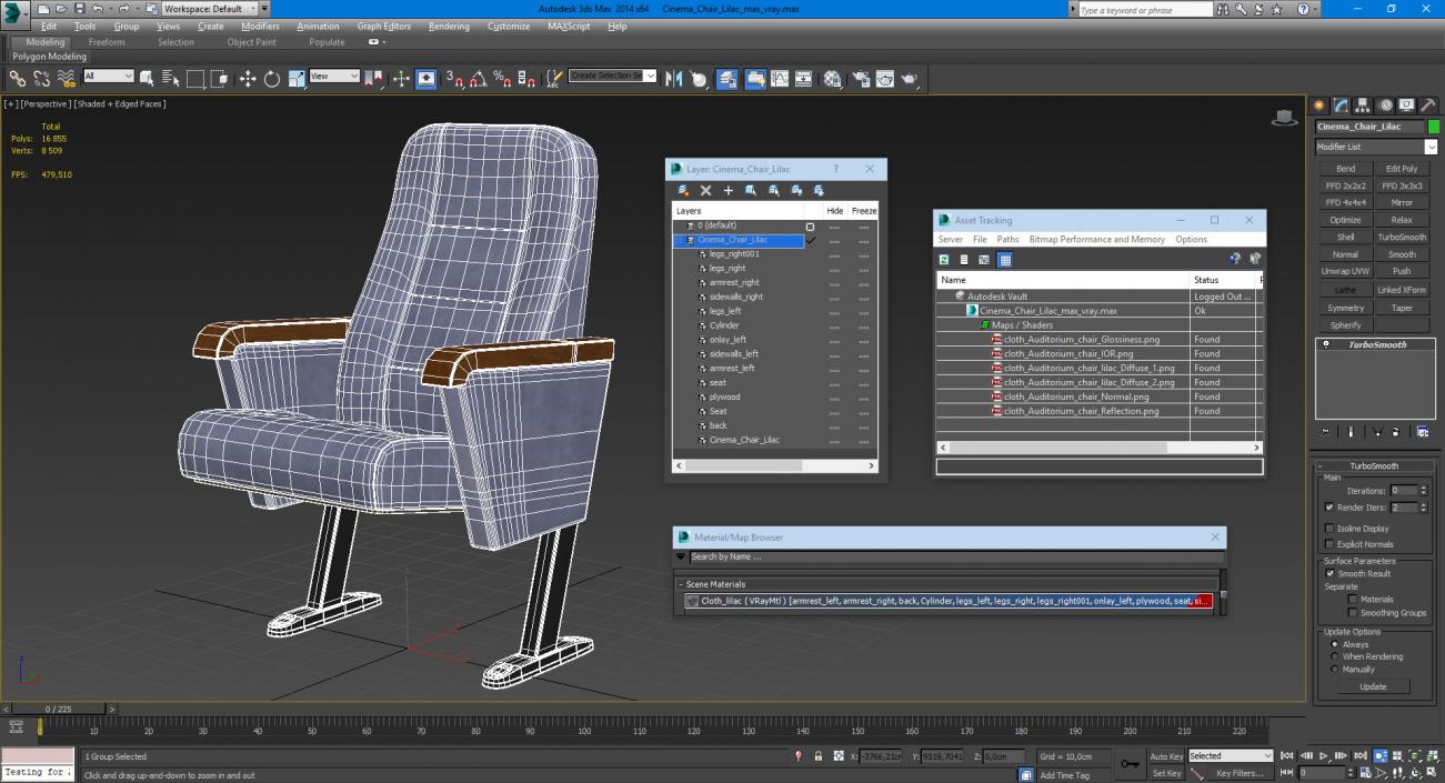 3D Cinema Chair Lilac model