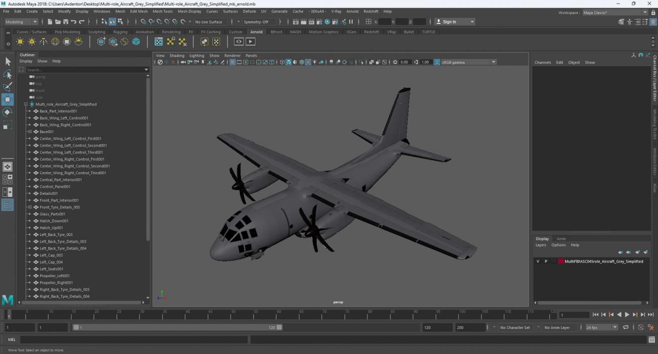 3D model Multi-role Aircraft Grey Simplified