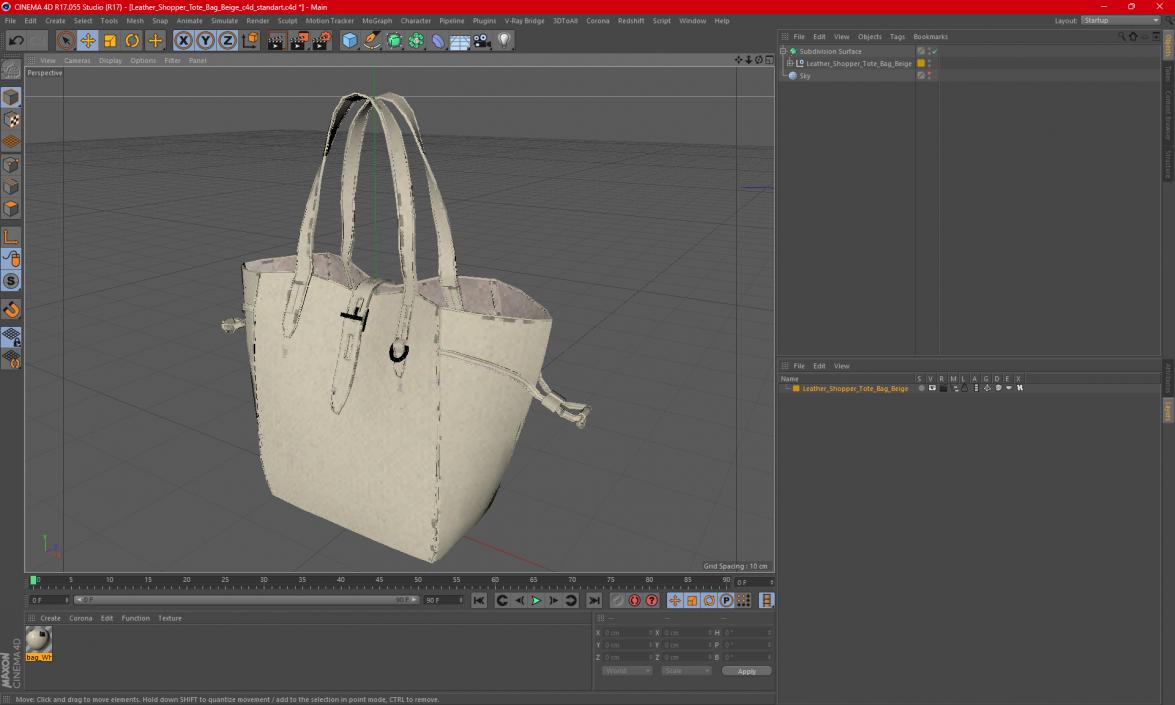 3D model Leather Shopper Tote Bag Beige