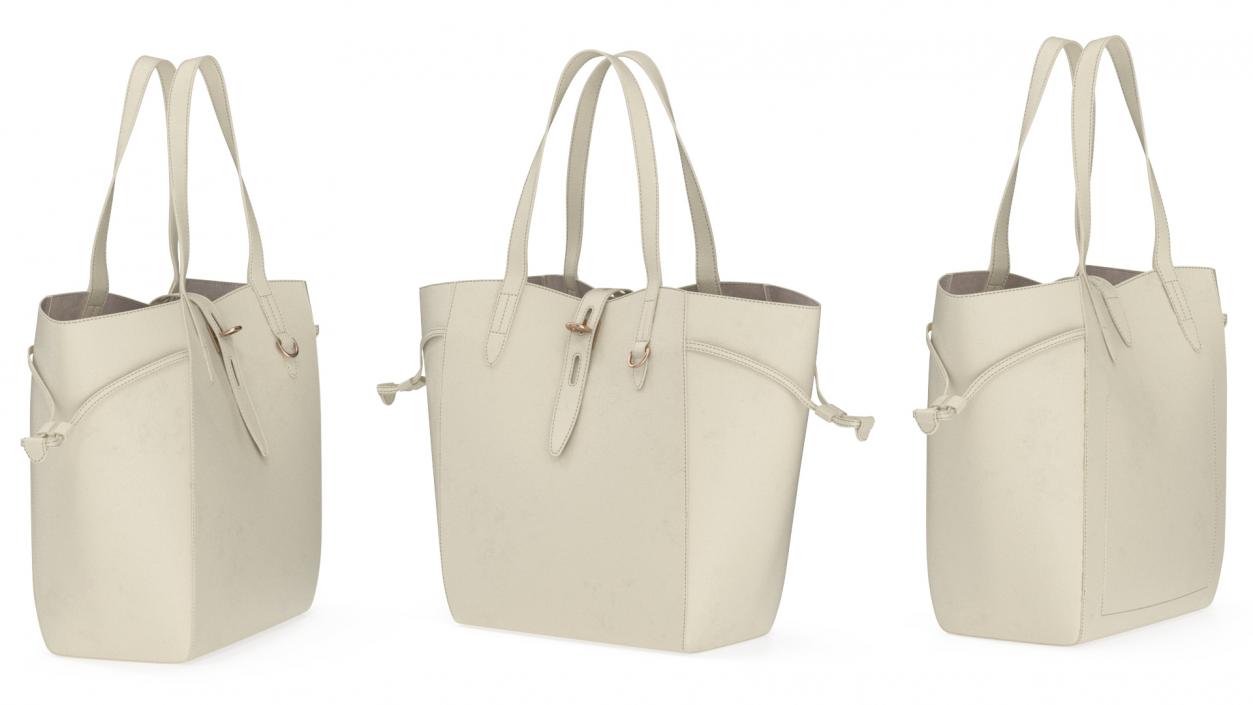 3D model Leather Shopper Tote Bag Beige