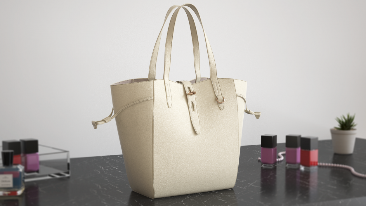 3D model Leather Shopper Tote Bag Beige