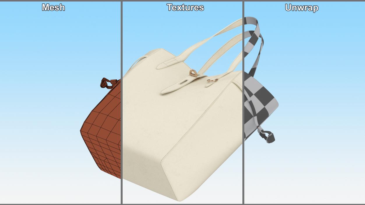 3D model Leather Shopper Tote Bag Beige