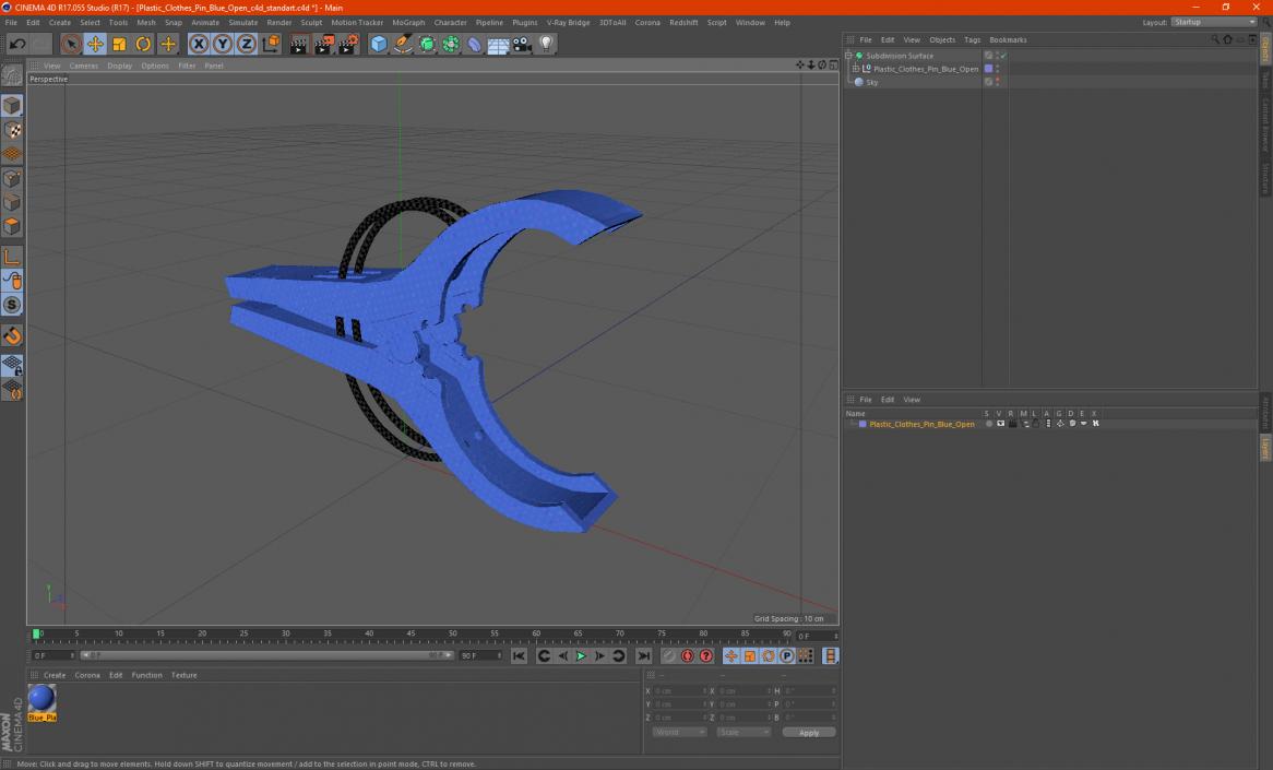 Plastic Clothes Pin Blue Open 3D model
